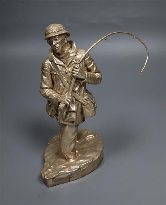 After Rowland Chadwick, a silver figure of an angler, makers mark HL, Sheffield 1987 (filled), 20.4cm.